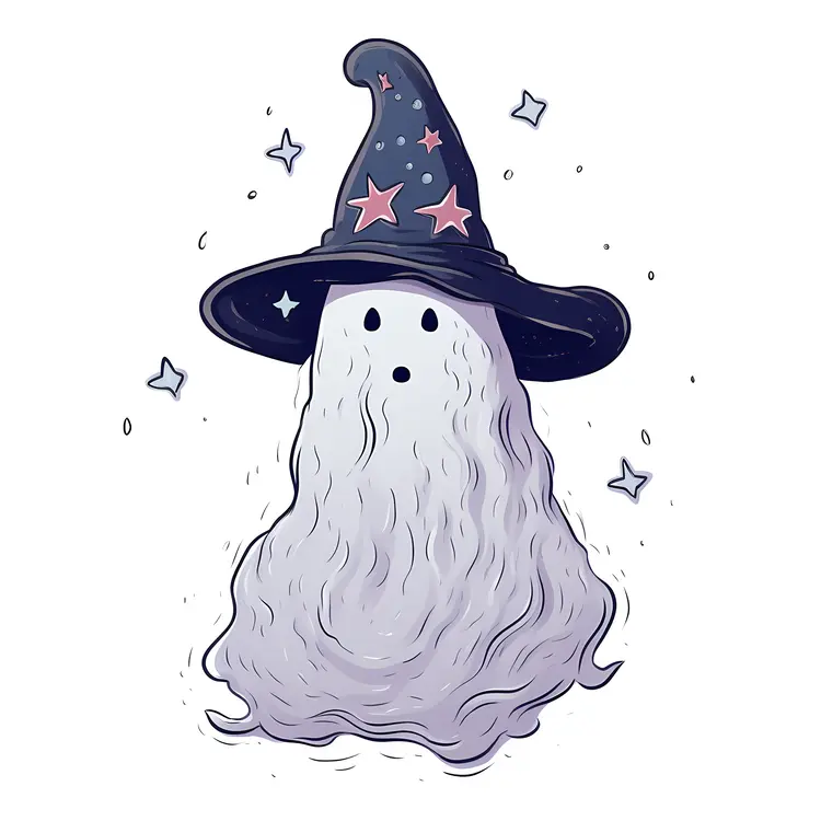 Cute Ghost with Wizard Hat for Halloween