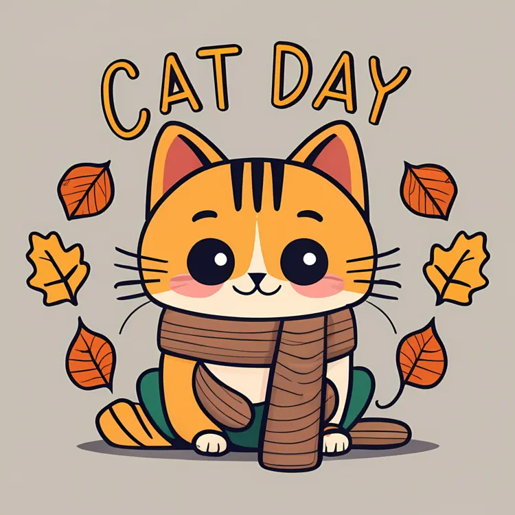 Cute Cat with Scarf Celebrating Cat Day