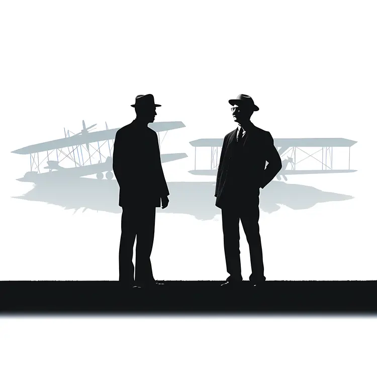 Silhouette of Two Men with Vintage Planes