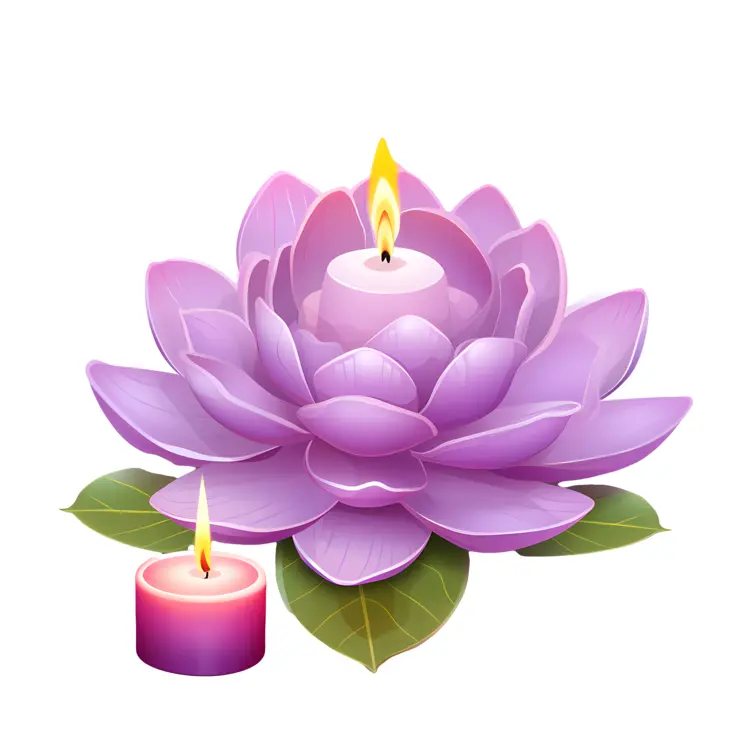 Purple Flower and Candle with Leaves