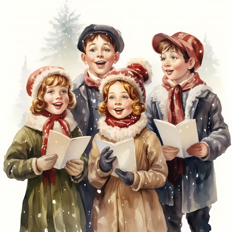 Caroling Children in Winter
