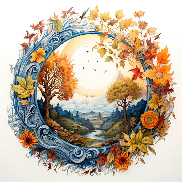 Circular Landscape with Trees and River