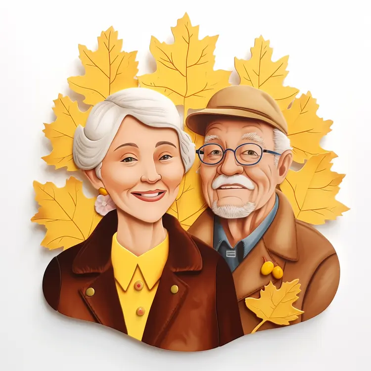 Elderly Couple with Autumn Leaves for Grandparents Day