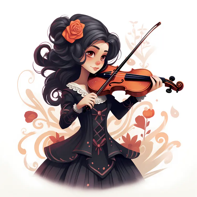 Girl Playing Violin with Floral Background