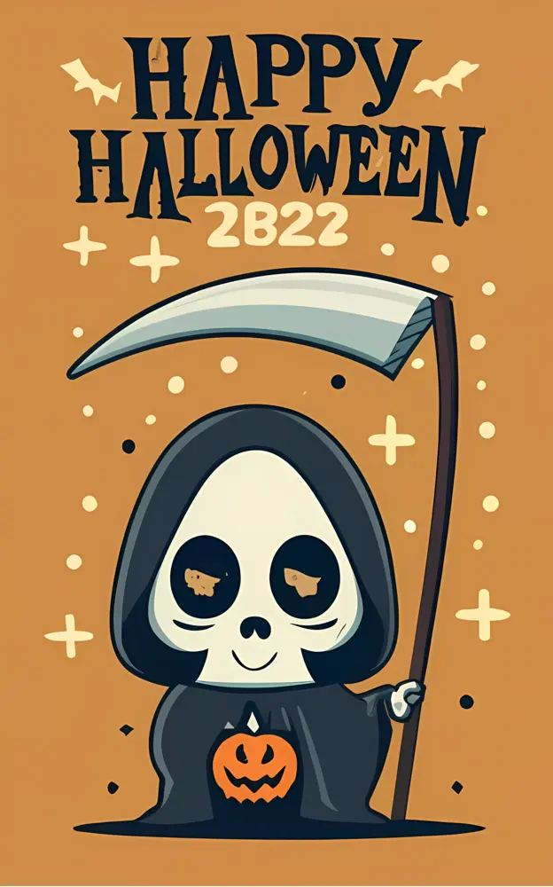 Cute Grim Reaper with Pumpkin for Halloween