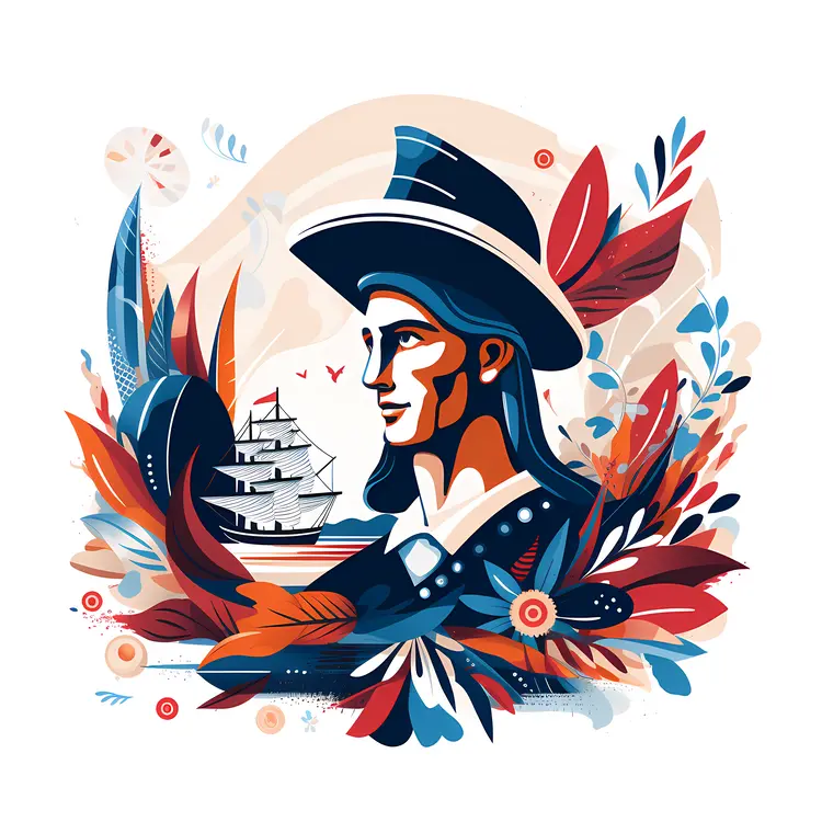 Colorful Portrait of a Historical Figure with Ship