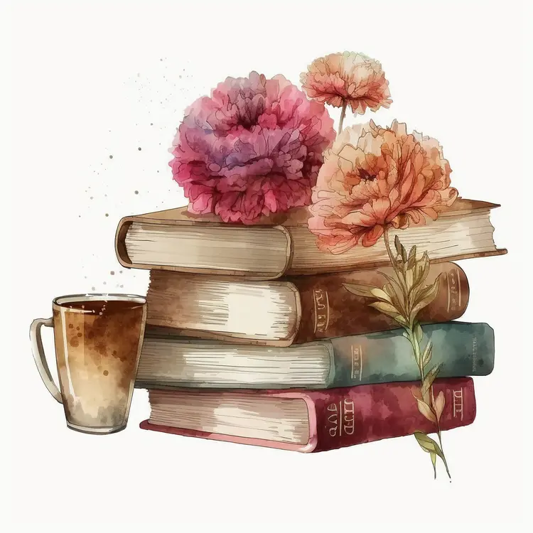 Cozy Reading Corner with Books and Flowers