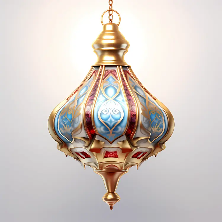 Colorful Ornate Lantern with Blue and Red Accents