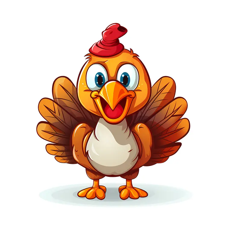 Cartoon Turkey with Red Hat