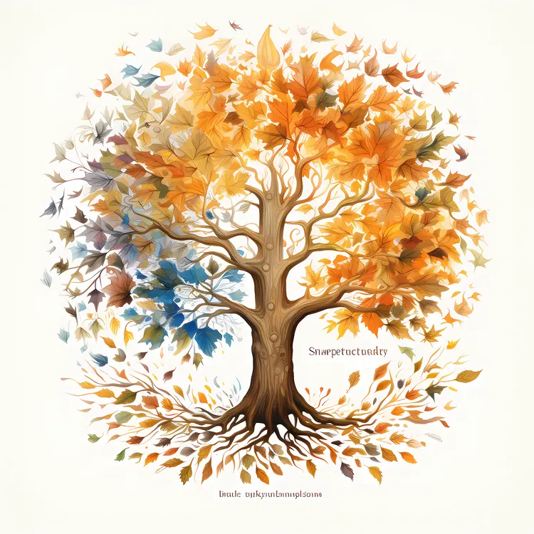 Autumn Tree with Colorful Leaves and Birds