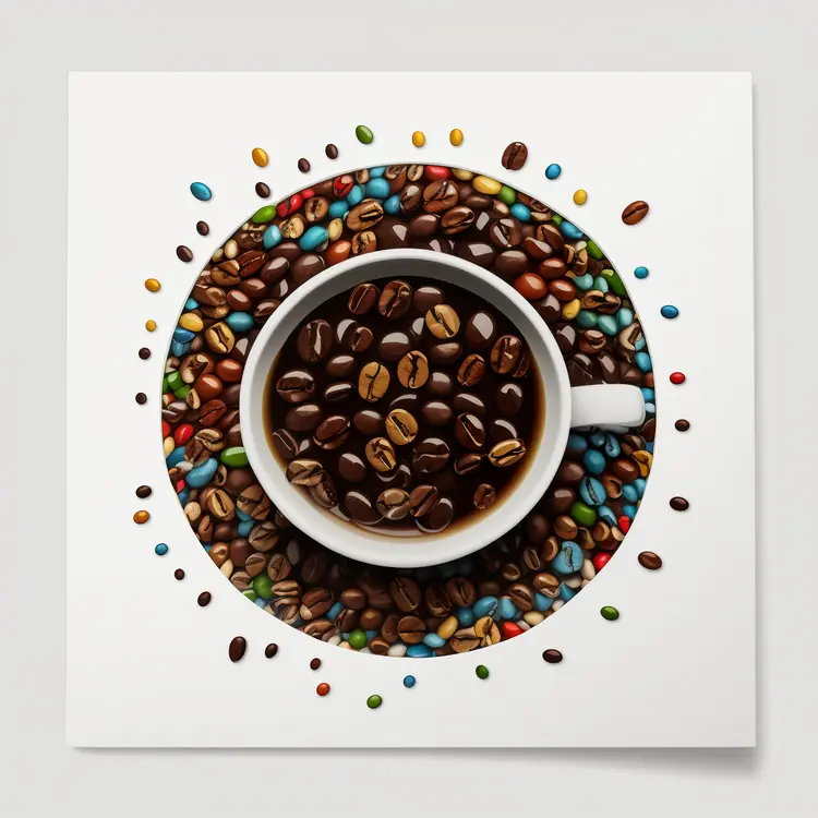 Coffee Cup Surrounded by Beans and Candies