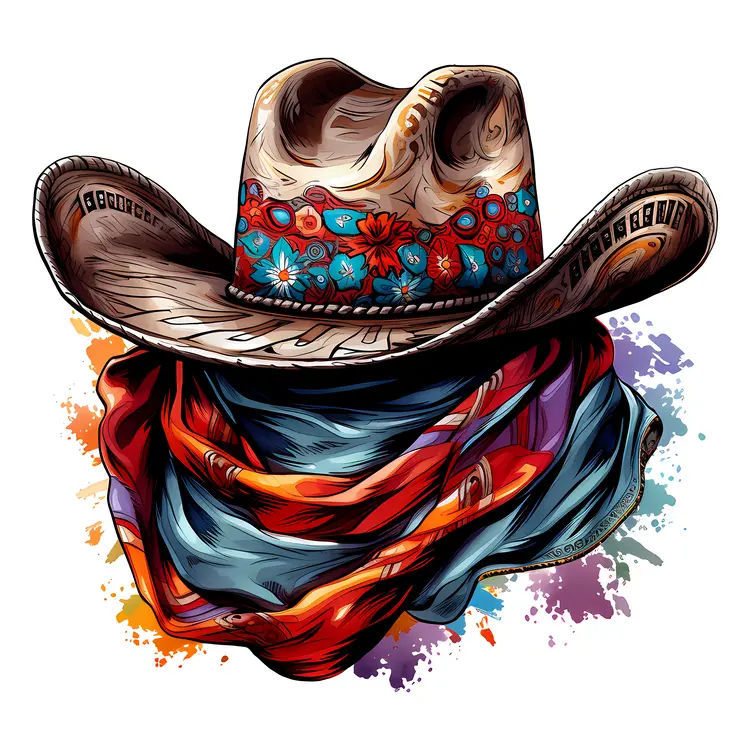 Colorful Cowboy Hat with Bandana Illustration