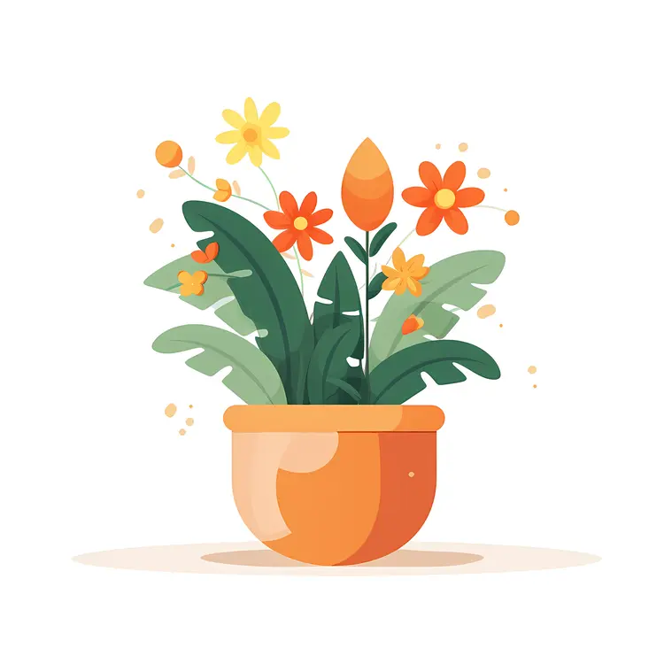 Orange Flowers in a Pot Illustration