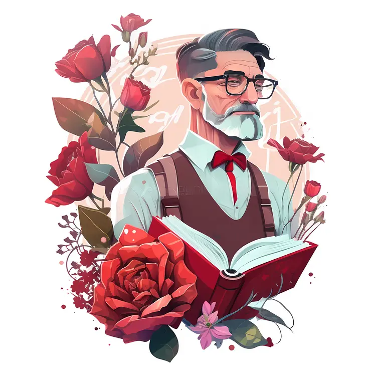 Man with Book and Flowers
