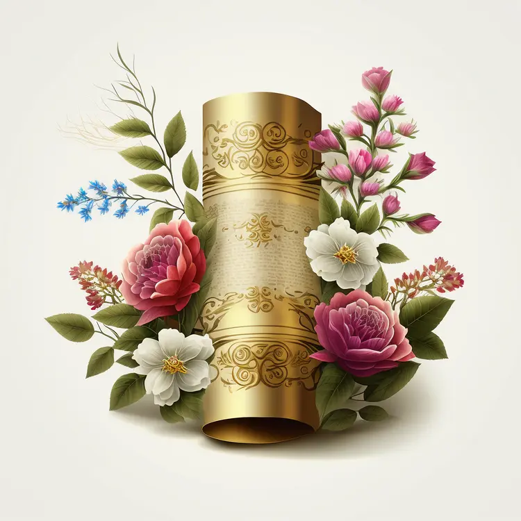 Elegant Gold Scroll with Floral Arrangement