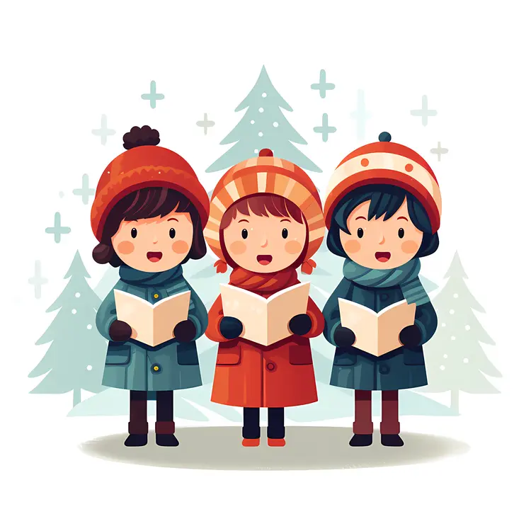 Children Singing Christmas Carols in Winter
