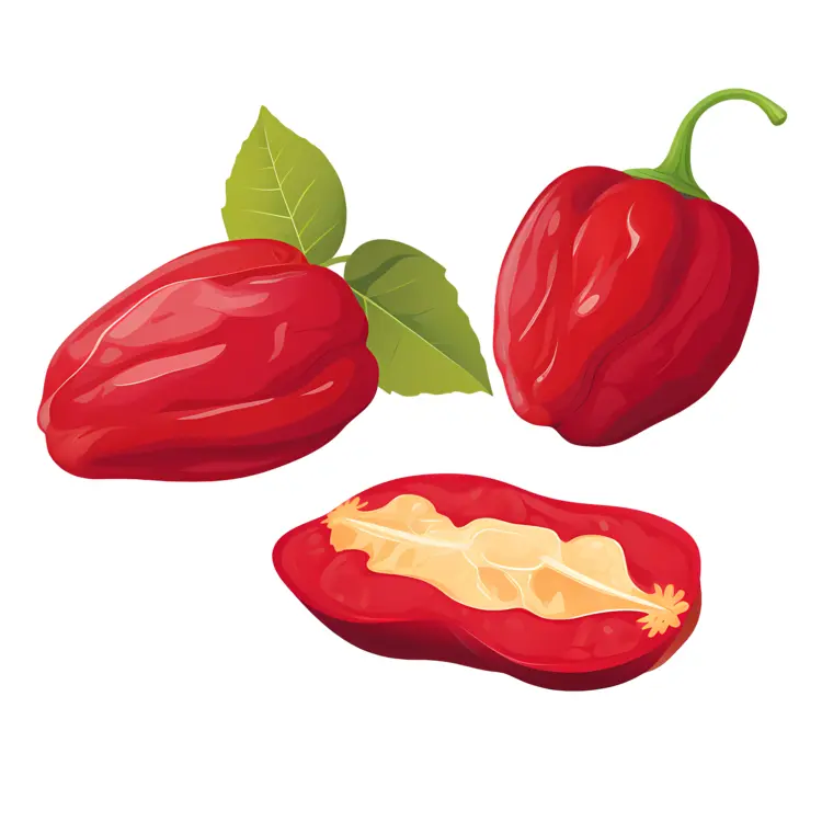 Habanero Peppers with Green Leaves