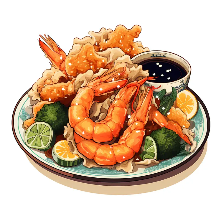 Delicious Fried Shrimp with Lemon and Soy Sauce
