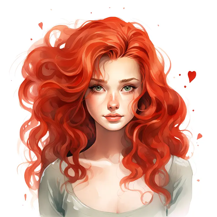 Red-haired girl with curly hair and green eyes