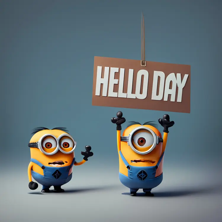 Minions Holding 'Hello Day' Sign