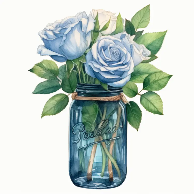 Beautiful Blue Roses in Mason Jar