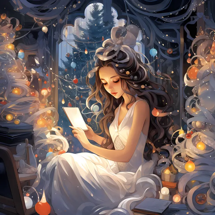Girl Reading a Christmas Letter