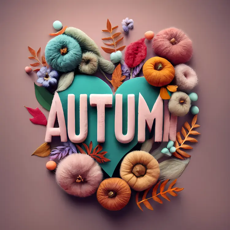 Autumn Heart with Pumpkins and Leaves