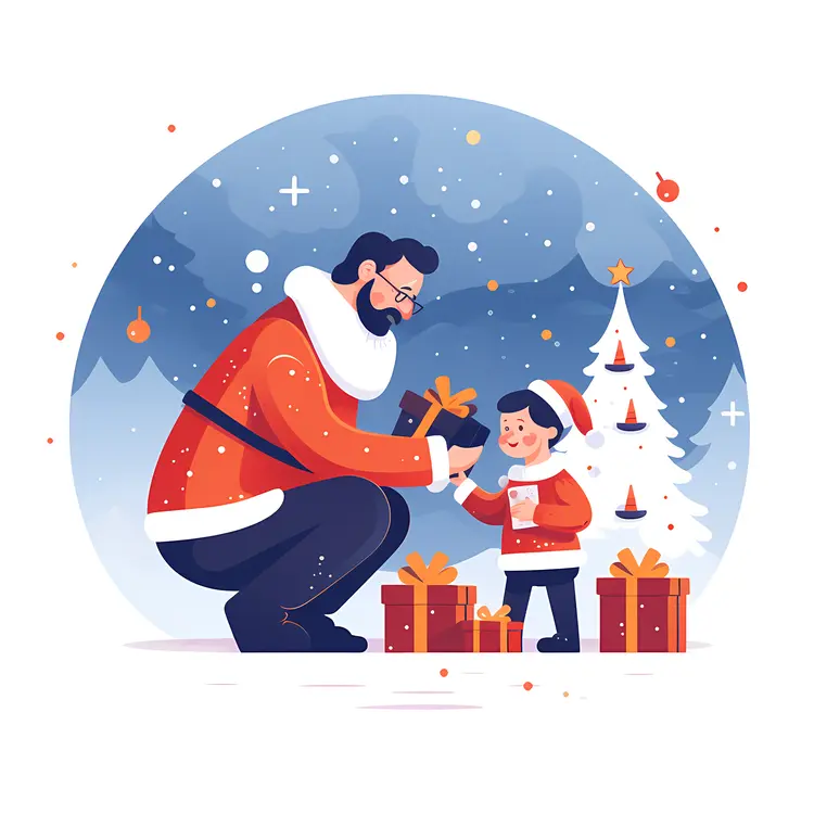 Santa Claus Giving Gifts to Child