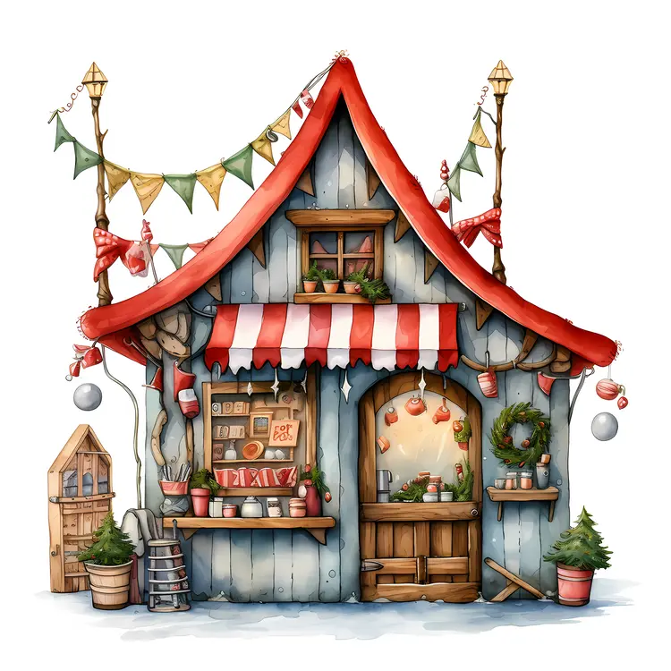 Christmas Shop with Wreath and Decorations