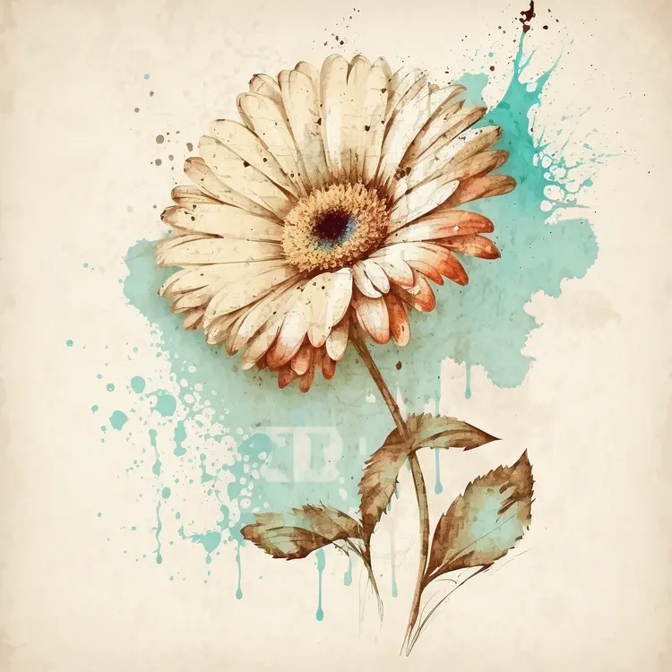 Watercolor Flower Art with Petals and Leaves