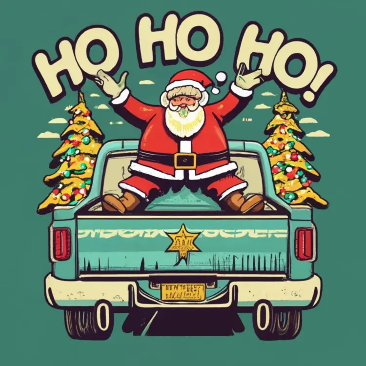 Santa Claus on a Truck with Christmas Trees