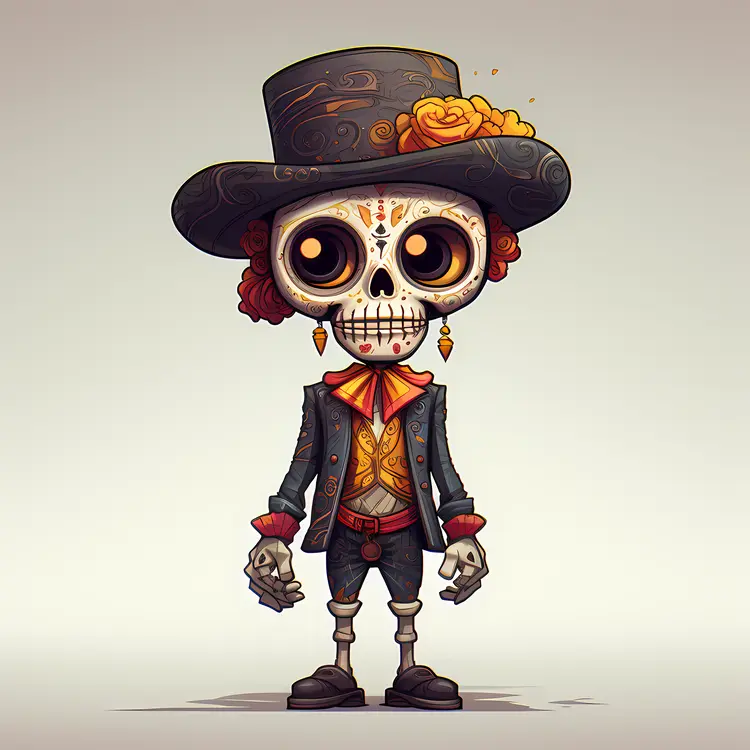 Skeleton Gentleman with Top Hat and Yellow Rose