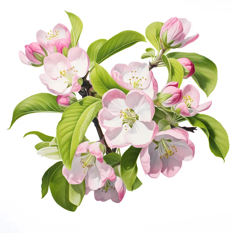 Cherry Blossoms with Green Leaves