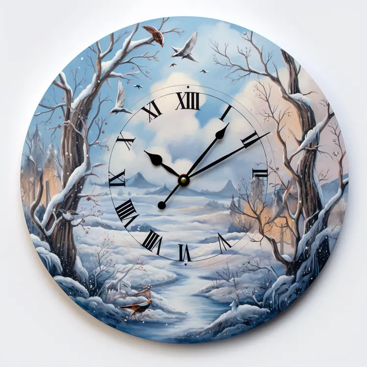 Winter Clock in Snowy Landscape