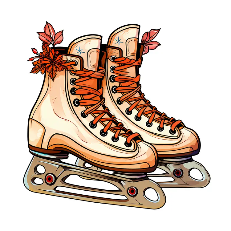 Beige Ice Skates with Autumn Leaves