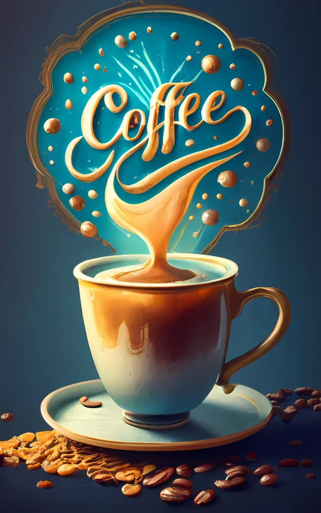Steaming Coffee Cup with 'Coffee' Text