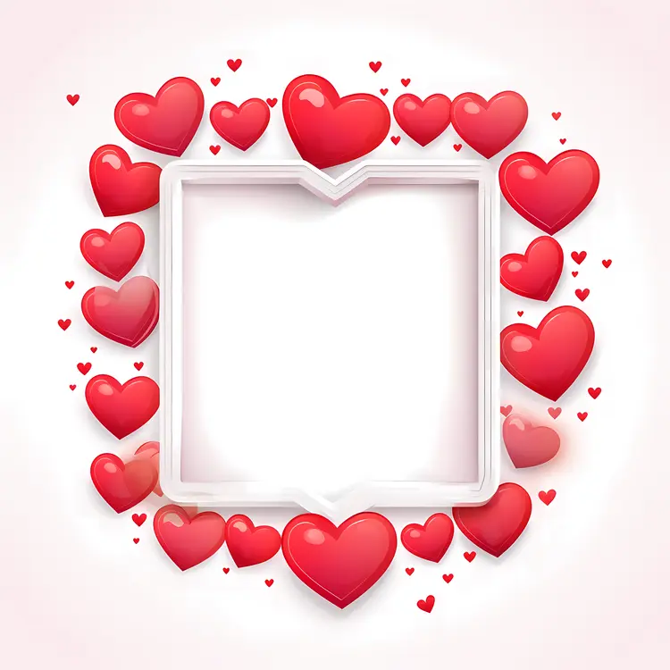 Square Frame with Red Hearts for Valentine's Day