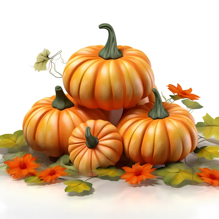 Pumpkins with Autumn Leaves