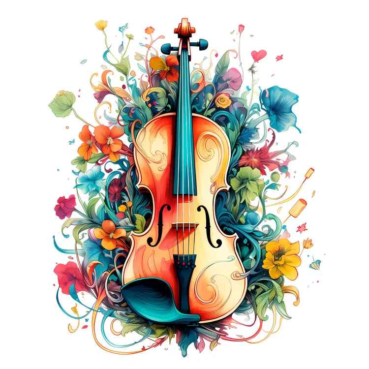 Colorful Violin with Floral Decorations