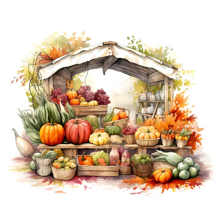 Autumn Vegetable Stand with Pumpkins