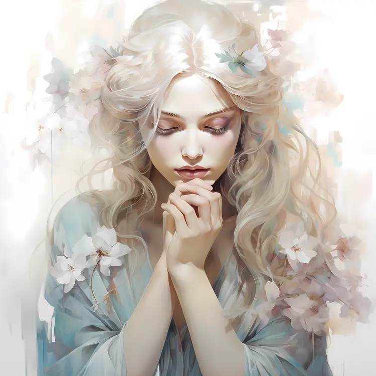 Peaceful Woman with Flowers in Her Hair