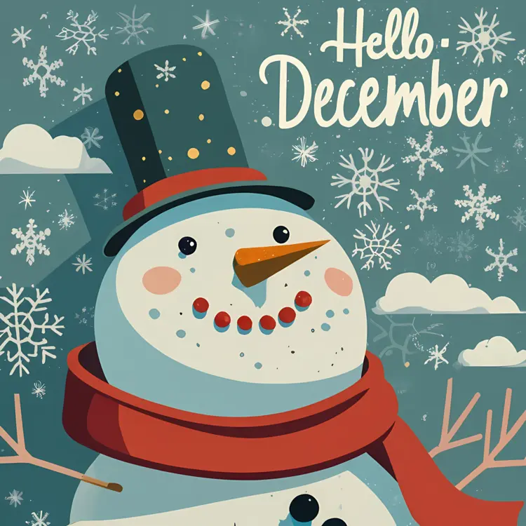 Snowman with Hello December Text
