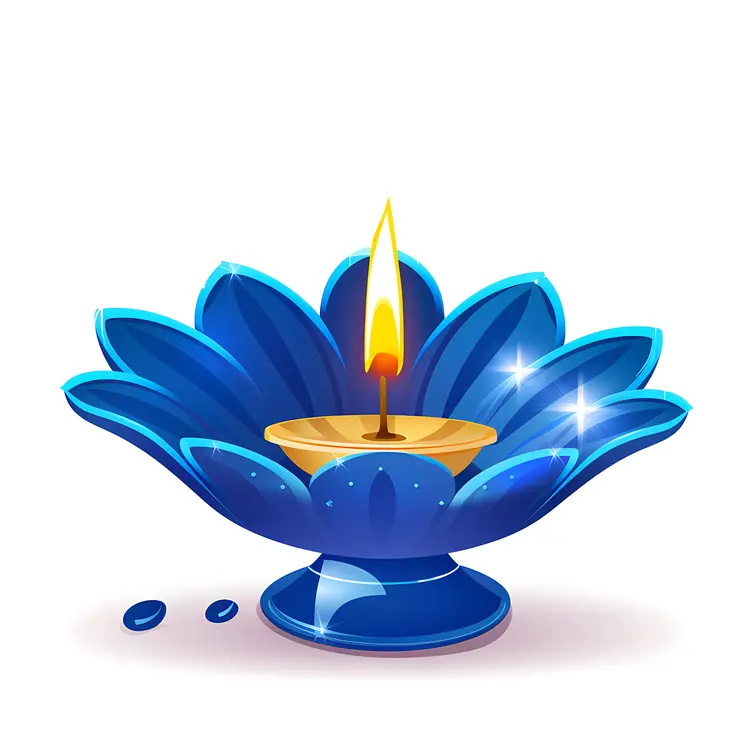 Blue Candle with Flame for Diwali Celebration