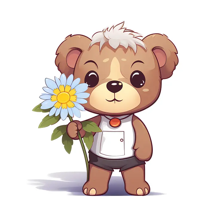 Cute Bear Holding a Flower