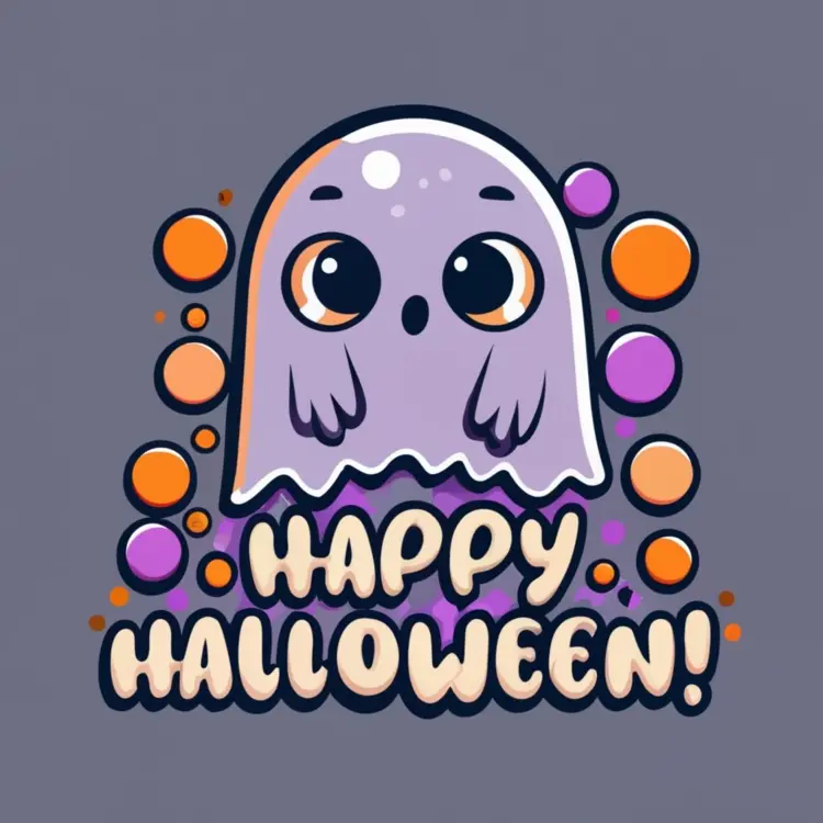 Cute Ghost with Happy Halloween Message