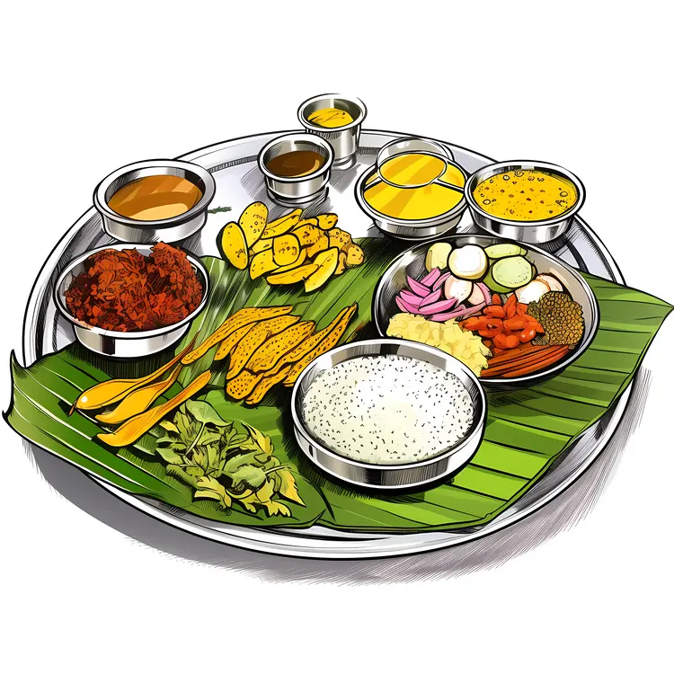 Traditional Indian Meal on Banana Leaf