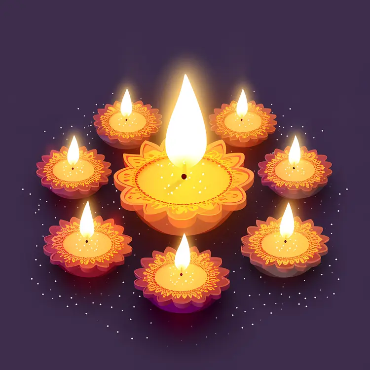 Multiple Diya Lamps Illuminating the Night