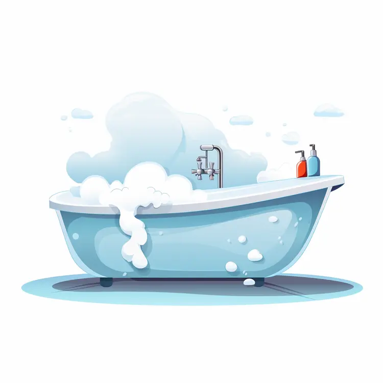 Blue Bathtub with Bubbles