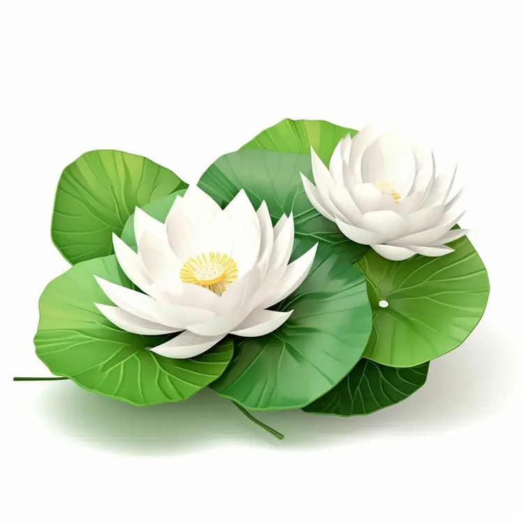 Beautiful White Lotus with Green Leaves