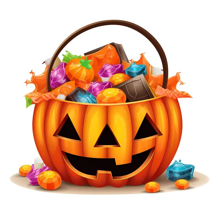 Halloween Pumpkin Basket Filled with Candy